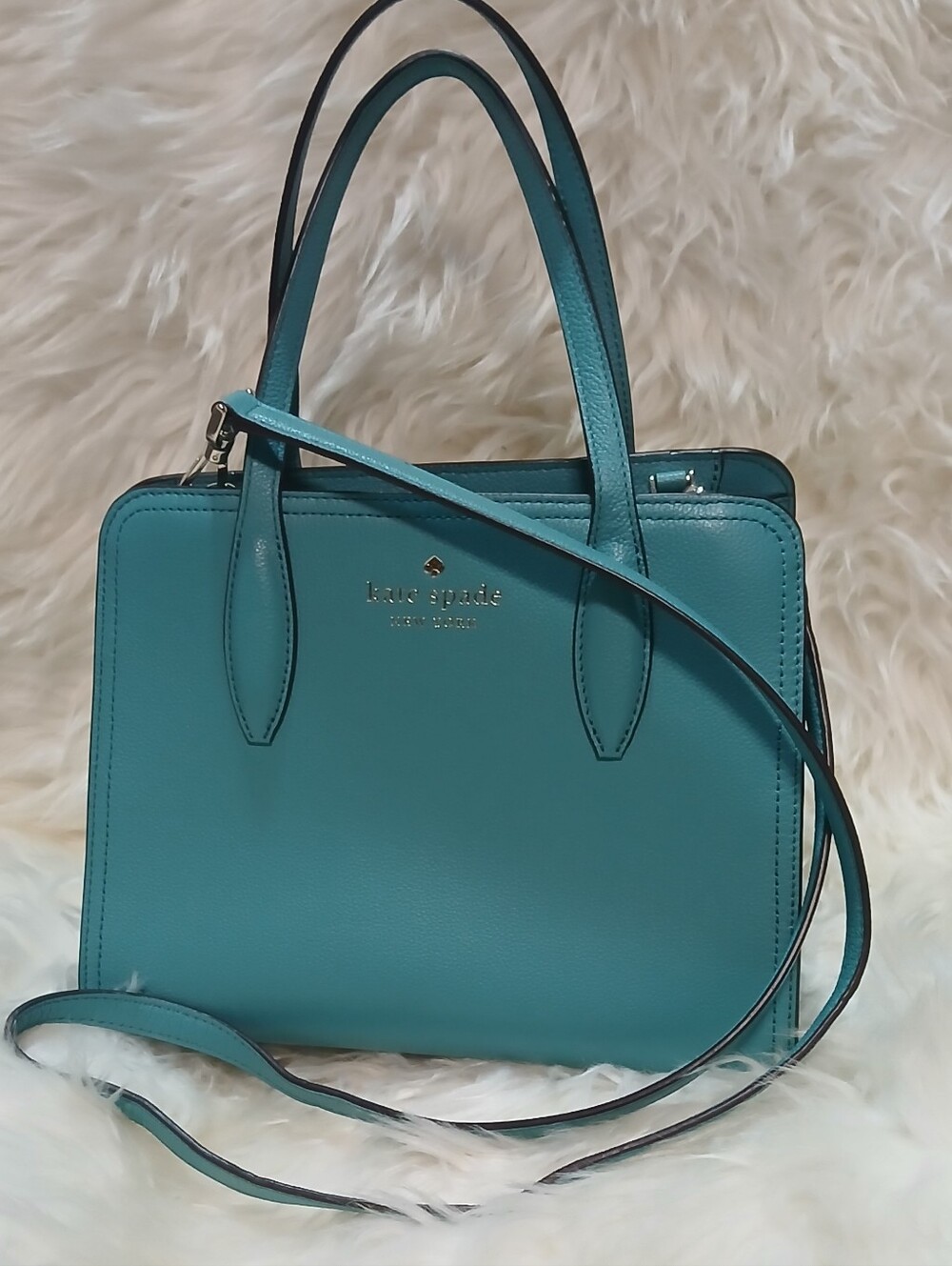 kate spade Teal Leather Structured Rowe Small Tote
